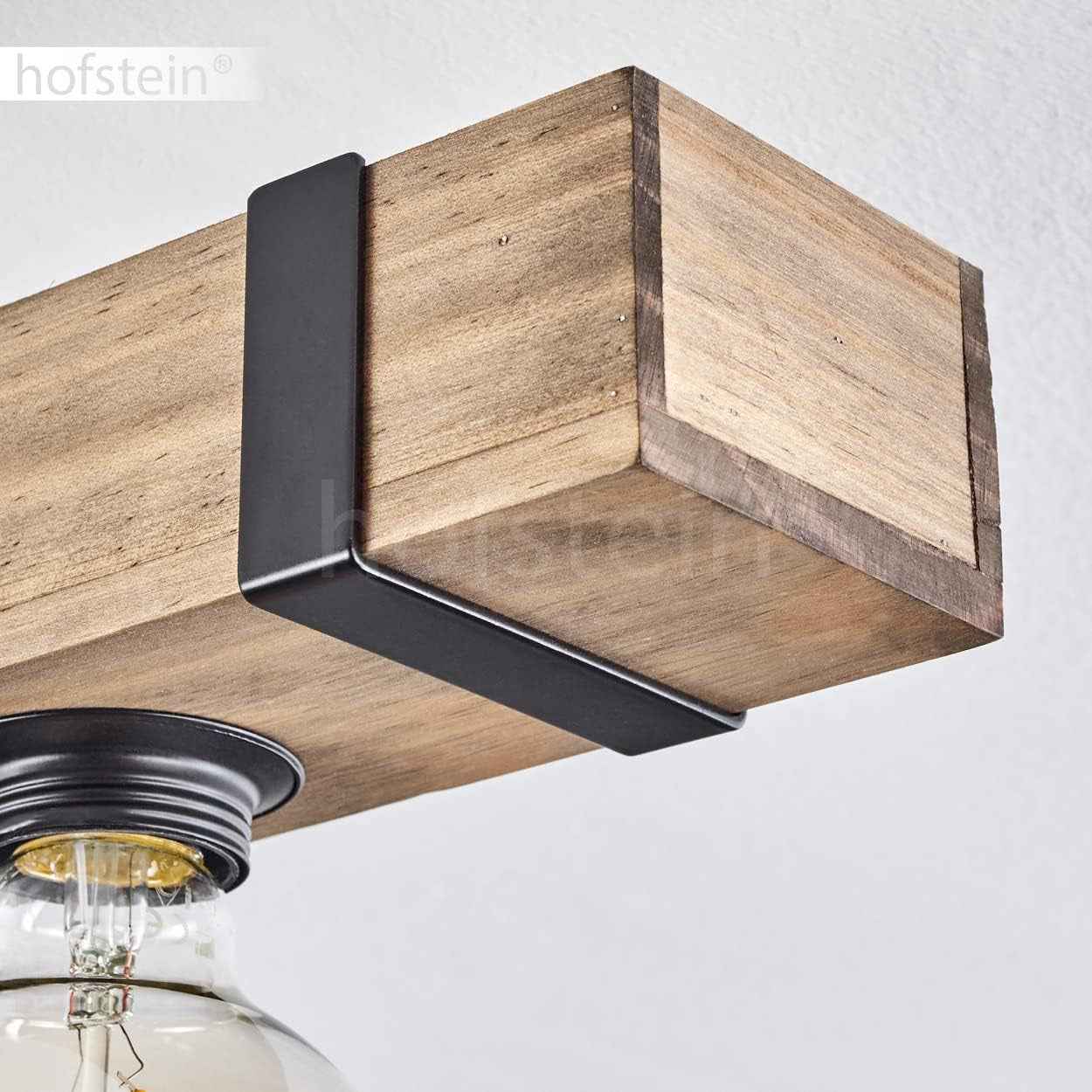 Plafonnier Montgomery, Plafonnier En Métal/Bois Noir/Naturel Avec Poutres En Bois (100 Cm), 5 X E27 Douille, Ampoule(S) Non Incluse(S)
