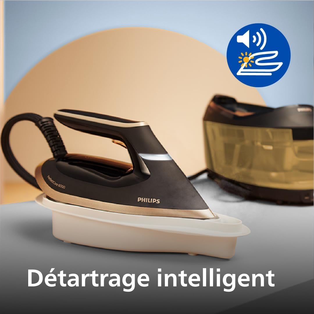 Centrale Vapeur Perfectcare 6000, 8 Bars, 1.8L, Noir | Vapeur 150G/Min, Pressing 600G, 2400W, Technologie Optimaltemp, Semelle Steamglide Advanced, Compact & Pratique (PSG6064/80)