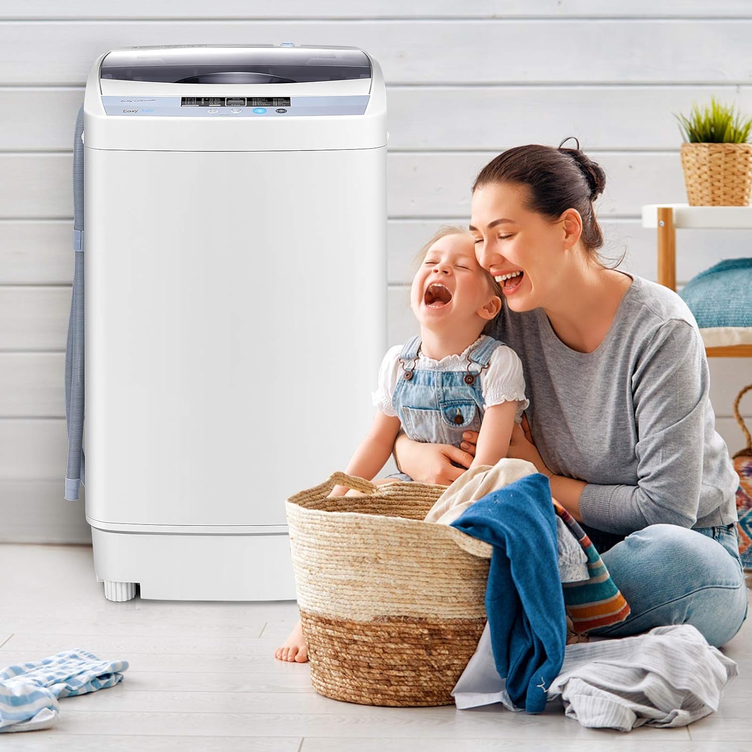 Machine À Laver Automatique 10 Programmes Avec Volume Du Tambour 45L, Mini Lave-Linge Avec Capacité De Lavage De 4,5 Kg Avec Fonction De Séchage, 50 X 50,3 X 85,3 Cm