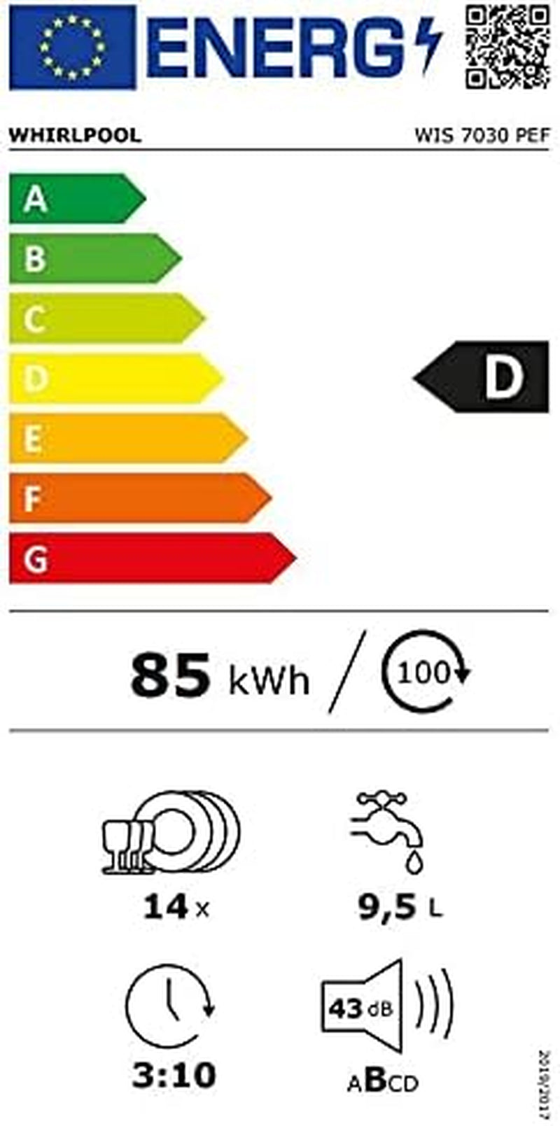 Lave-Vaisselle 60Cm 14 Couverts 43Db Tout Intégrable - WIS7030PEF