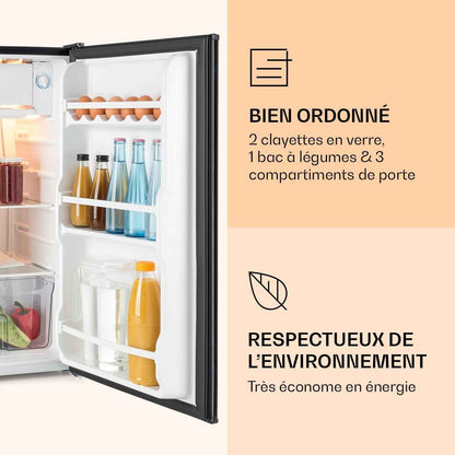 Alleinversorger - Réfrigérateur, Classe E, Congélateur, 5 Niveaux De Température, 2 Clayettes En Verre, Porte Interchangeable, Capacité : Réfrigérateur 90 L, Noir