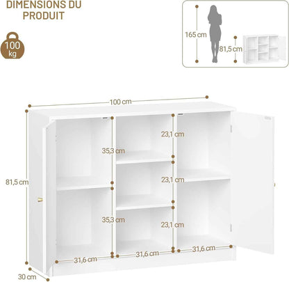 Meuble Salle De Bain, Meuble De Rangement Avec Étagère Réglable | Armoire Sur Pied Avec Arquées Et 3 Étagères Ouvertes, Pour Salle De Bain, Salon, 30 X 100 X 81,5 Cm, Blanc SC21203X