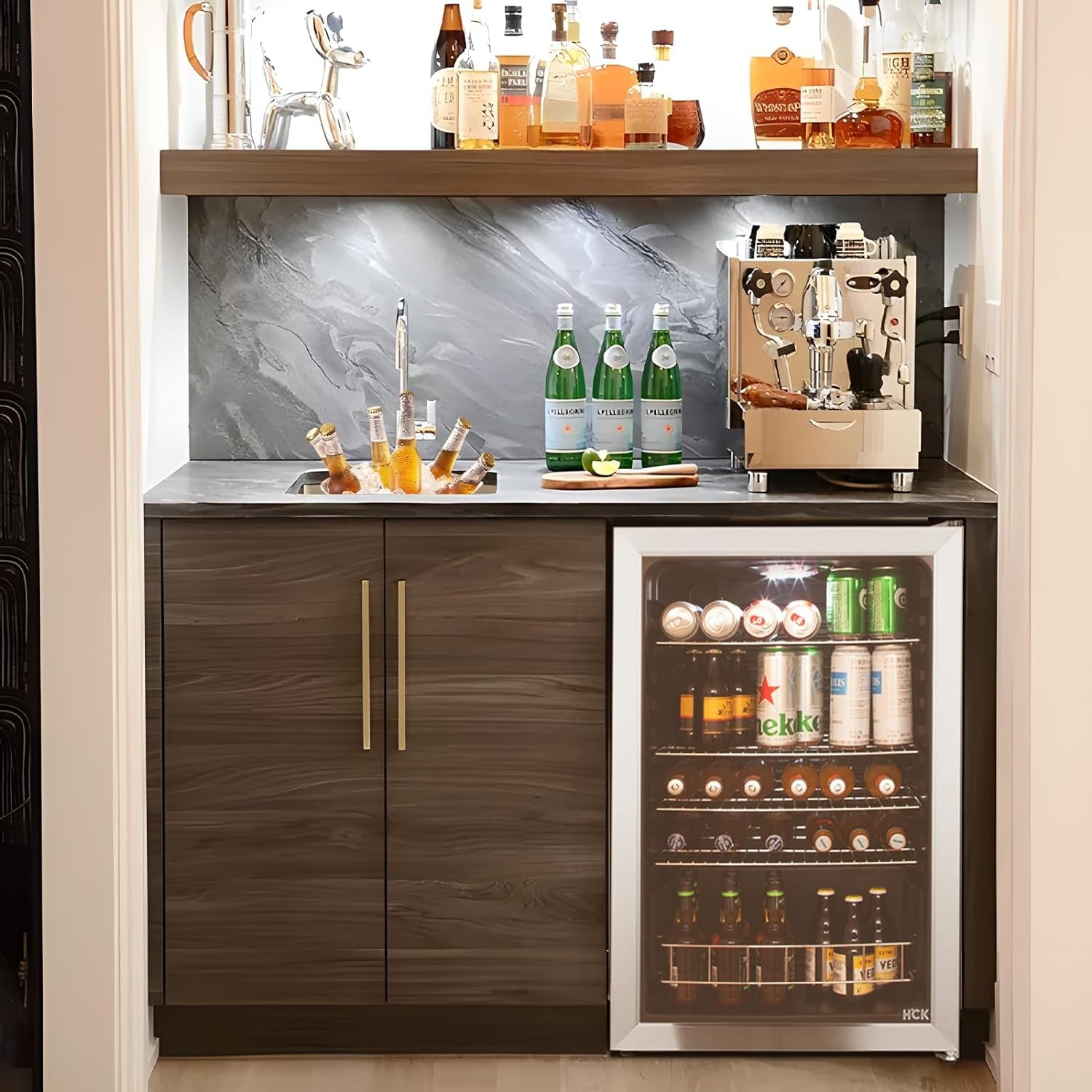115L Réfrigérateur À Boissons En Pose Libre Avec Porte En Verre Double Vitrage, Température Réglable De 0 À 10 ℃, 4 Étagères Amovibles Pour Bières Et Boissons