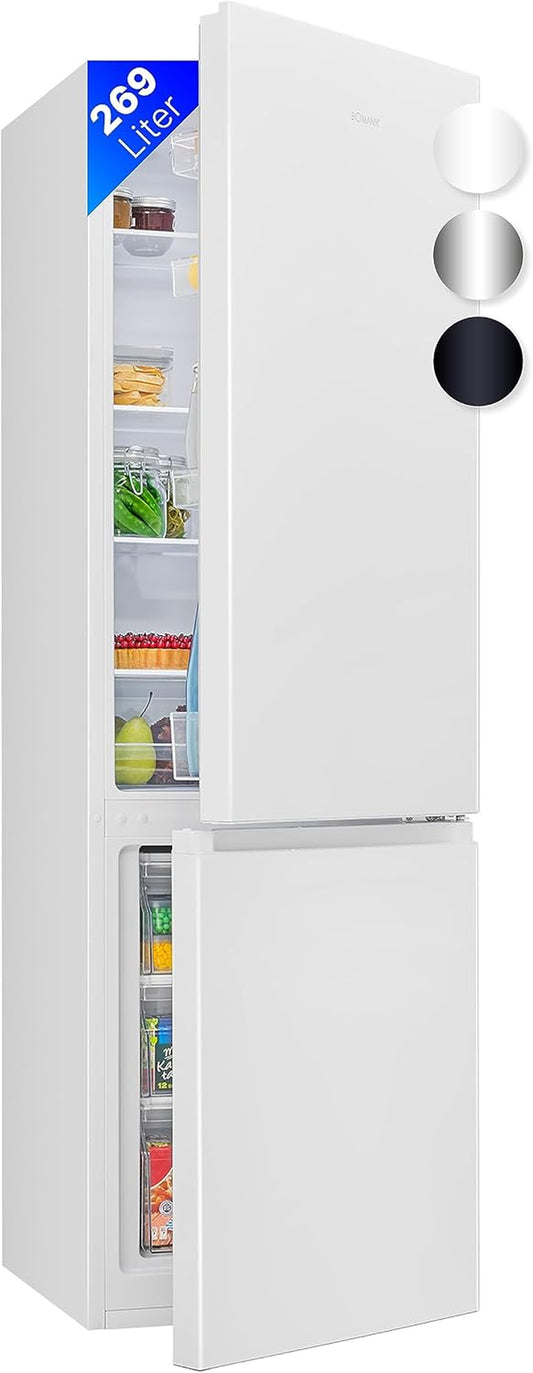 Bomann Réfrigérateur Et Congélateur 269L Blanc Kg184-1-Inox/Blanc, Capacité Nette : 269 Litres, Contrôle De La Température En Continu, Charnières De Porte À Droite, Interchangeables
