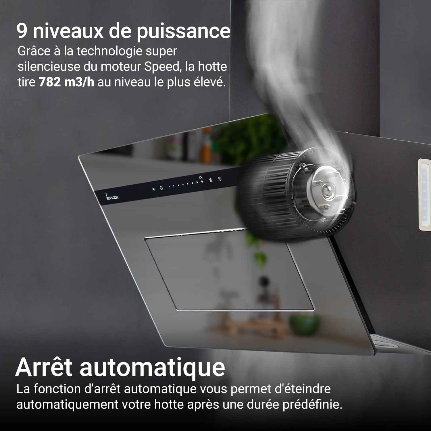 A+++ Hotte Aspirante 80 Cm 782 M³/H Drain Uringang Capot Mural Sans Tête | Miroir En Verre Noir | Démarrage Différé | Smart Wifi App Wi-Fi | Sensortouch | Éclairage LED RGBW | PLOOM8005M