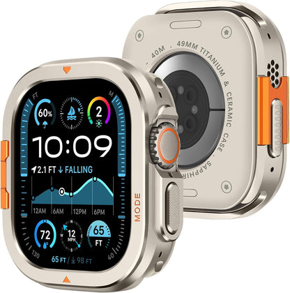 Métal Coque Compatible Avec Apple Watch Ultra 3/2/1 49Mm Avec Couverture Arrière, Robuste Protecteur Anti-Rayures Coque Pour Iwatch Ultra 49Mm, Titane