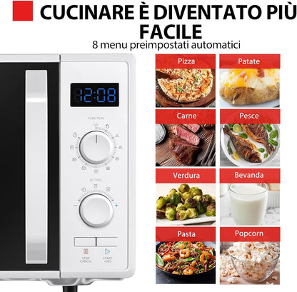 MW2-AG23P(WH) 3-En-1 Four À Micro-Ondes Avec Gril 1050 W Et Cuisson Combinée, 23 L, Plaque Tournante Avec Mémoire De Position, Minuteur, Lumières LED Intégrées, 900 W, Blanc