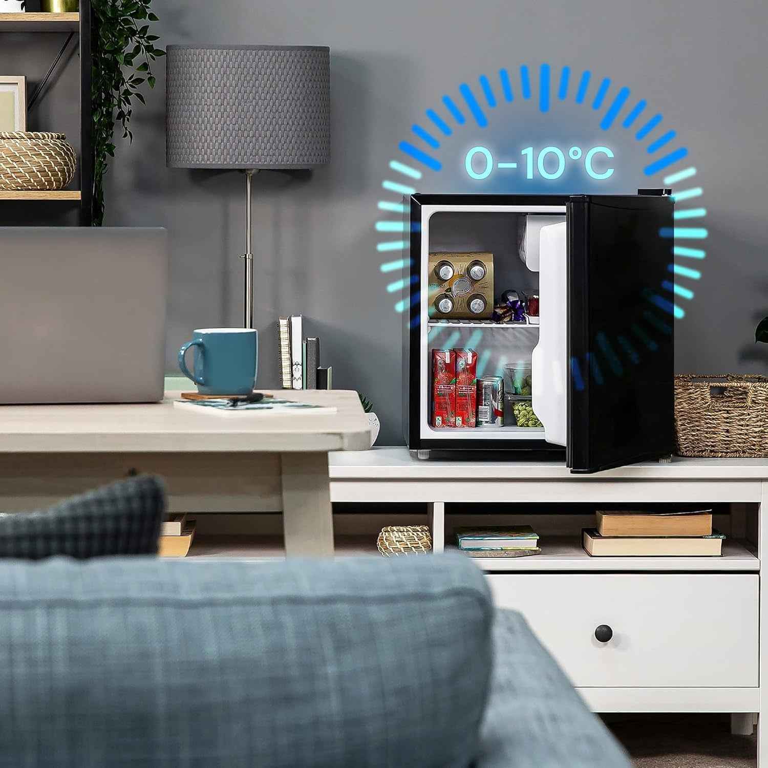 Minifrigo Bar Pour Chambre Ou Bureau 48L Et Congélateur De 5L Avec Lumière LED Et Température Réglable 0°/10°C – Consommation Énergétique Réduite 85 W Étagère Pratique Pour Boissons Et Porte