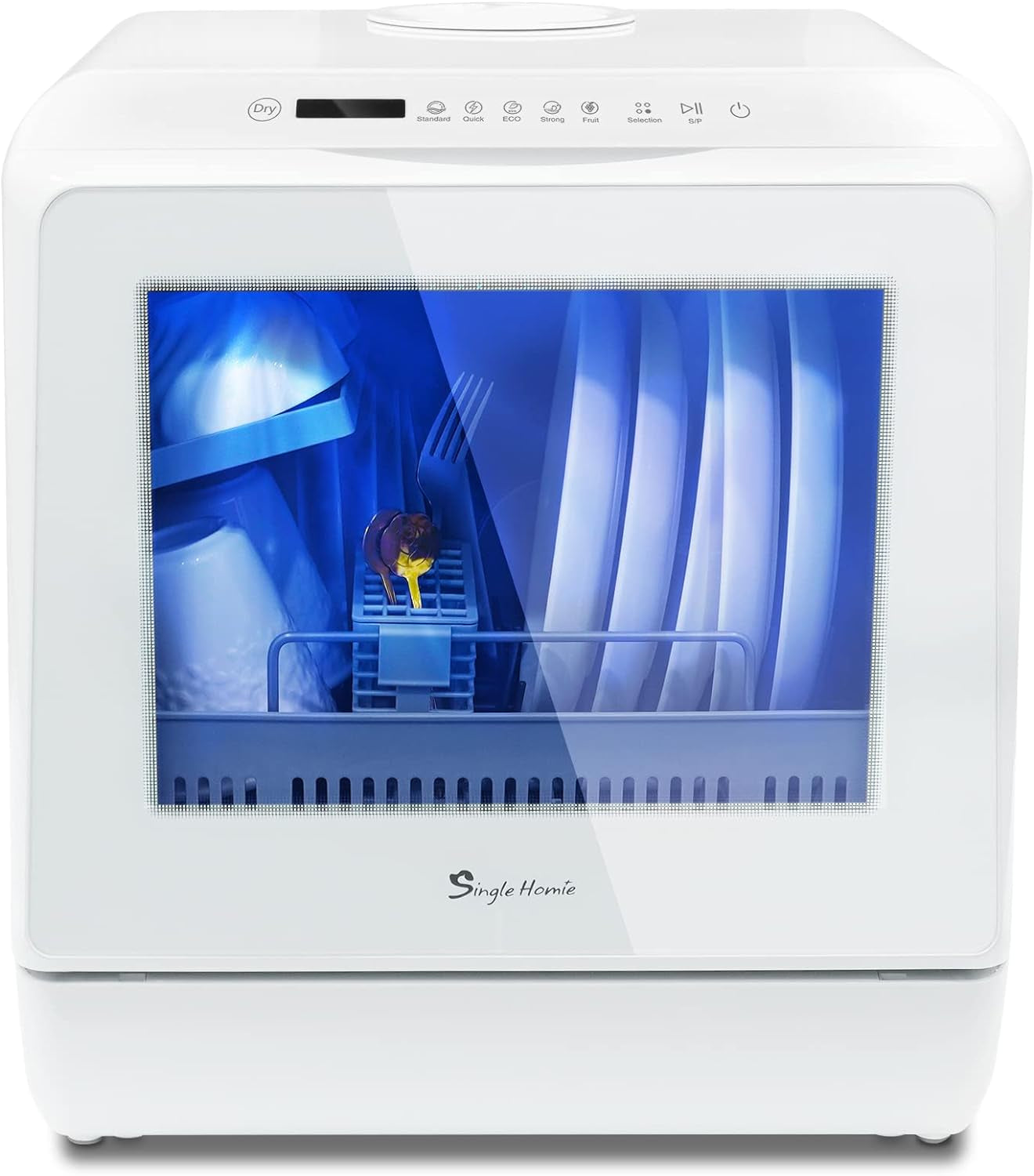 Mini Lave-Vaisselle De Table Comptoir Portable, 5 Programmes, Deux Modes D'Alimentation En Eau Avec Commande Tactile, Affichage À LED, Lavage De Fruits, Installation Gratuite-Blanc