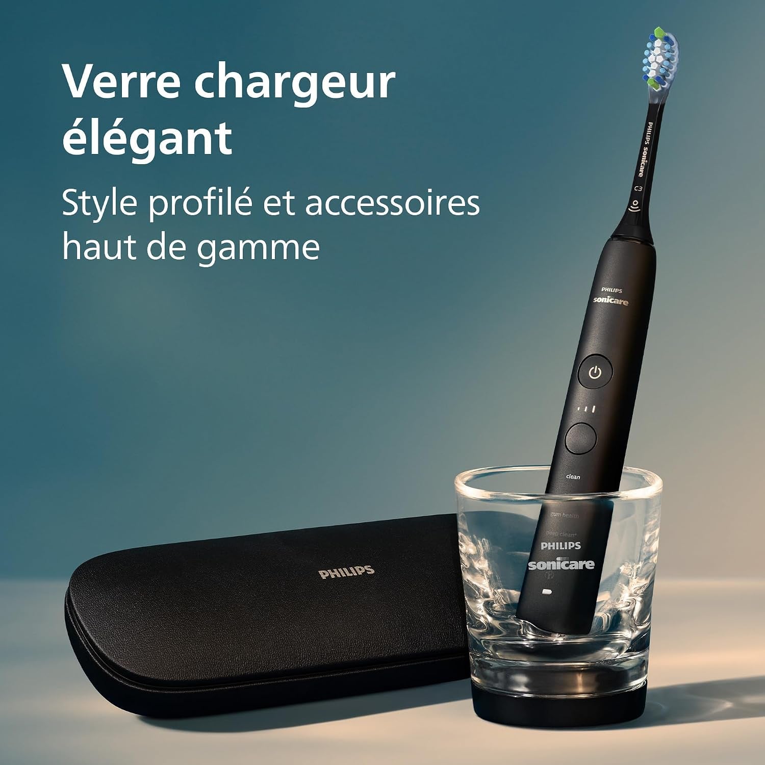Sonicare Diamondclean 9000 - Brosse À Dents Électrique Avec Application, Capteur De Pression, 4 Modes De Brossage, 3 Niveaux D'Intensité, Verre De Charge, Coffret Voyage USB, Noir, HX9911/09