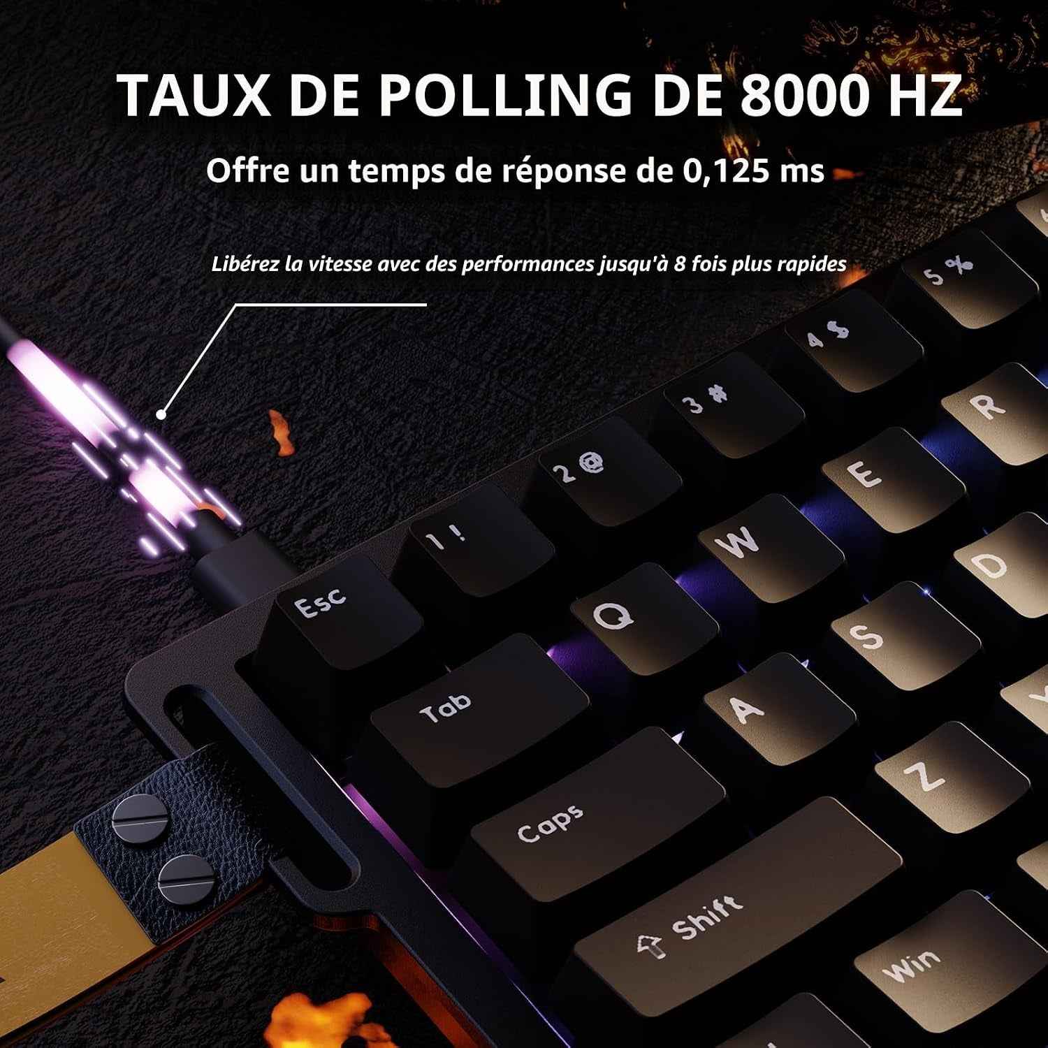 X68 HE Clavier 8000Hz Rapid Trigger, Clavier Gamer Filaire RGB 60% Avec Précision RT De 0,01 Mm Avec Interrupteur Magnétique, Actionnement Réglable, Snap Tap, Pour Pc/Mac, Noir