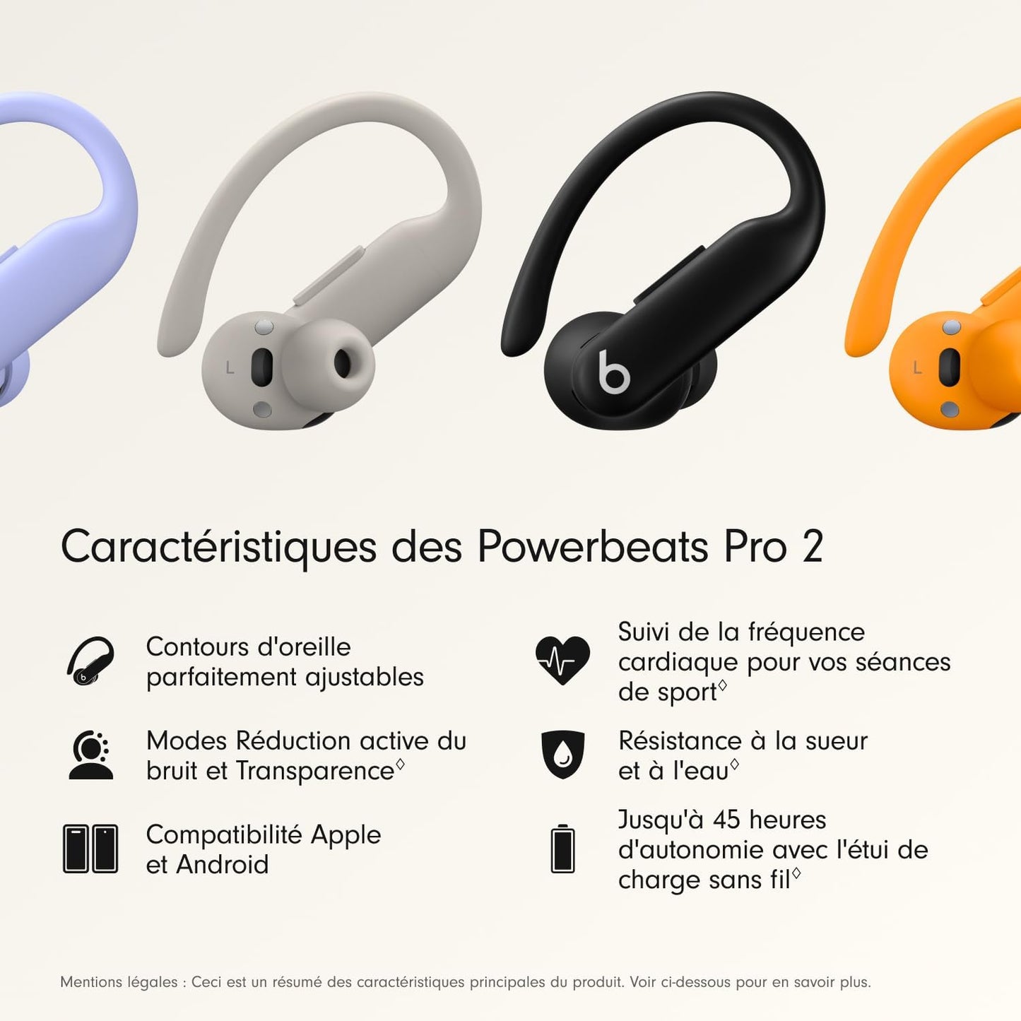 Power Pro 2 Écouteurs Bluetooth Sans Fil- Suppression Du Bruit, Suivi De La Fréquence Cardiaque, IPX4, JusquʼÀ 45H Avec Étui De Recharge, Compatible Apple & Android - Obsidienne