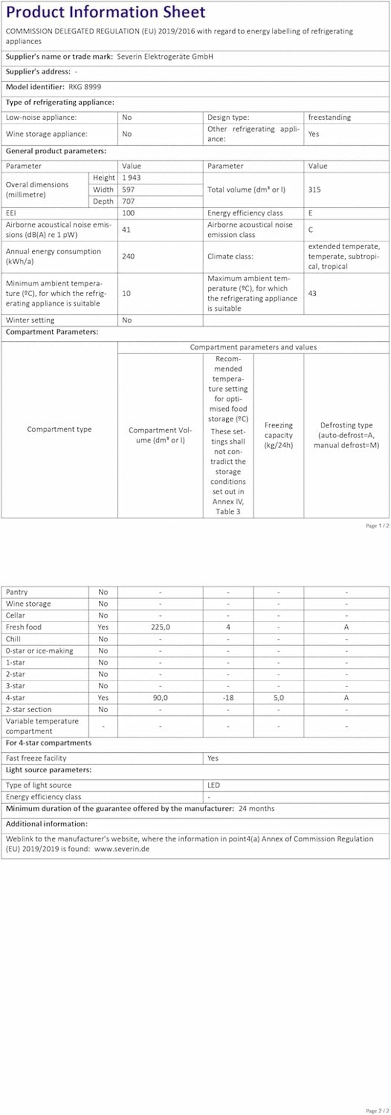 Réfrigérateur Congélateur Combiné Total Nofrost, Pose Libre, Largeur 60 Cm, 315 L, Classe E, Veggibox Inclus, Rétro, Crème, RKG 8999
