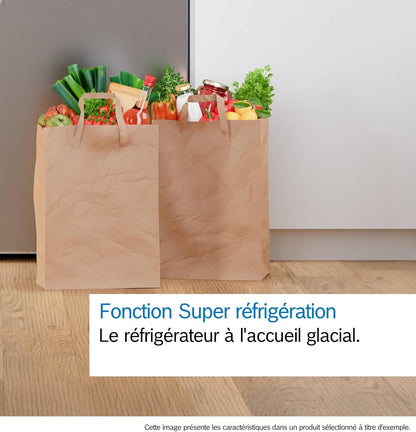 Bosch KGN367LDF Série 4 - Réfrigérateur Combiné, Pose-Libre, Perfect Fit | 186 X 60 Cm, Inox, Nofrost, Vitafresh, Tiroirs Vitafresh XXL <0 °C>, 2 Systèmes De Refroidissement