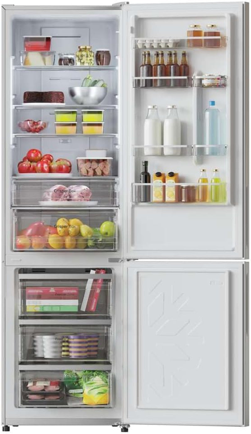 Réfrigérateur 256 L Bolero Coolmarket Combi 356 Glass Grey D, Classe D, Économie D'Énergie, Mode Vacances, Multi Airflow, No Frost Total, Humidity Box Et Crisper Box.