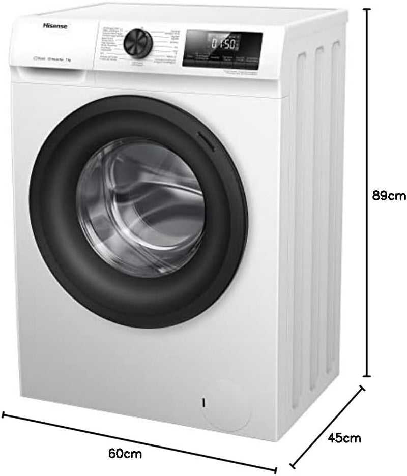 Hisense WFQP7012EVM - Machine À Laver À Vapeur Efficace, Moteur Inverter, Charge Frontale 7 Kg, 1200 Tr/Min, 15 Programmes, Contrôle De Balancement Intelligent Du Tambour, Affichage LED, Programme