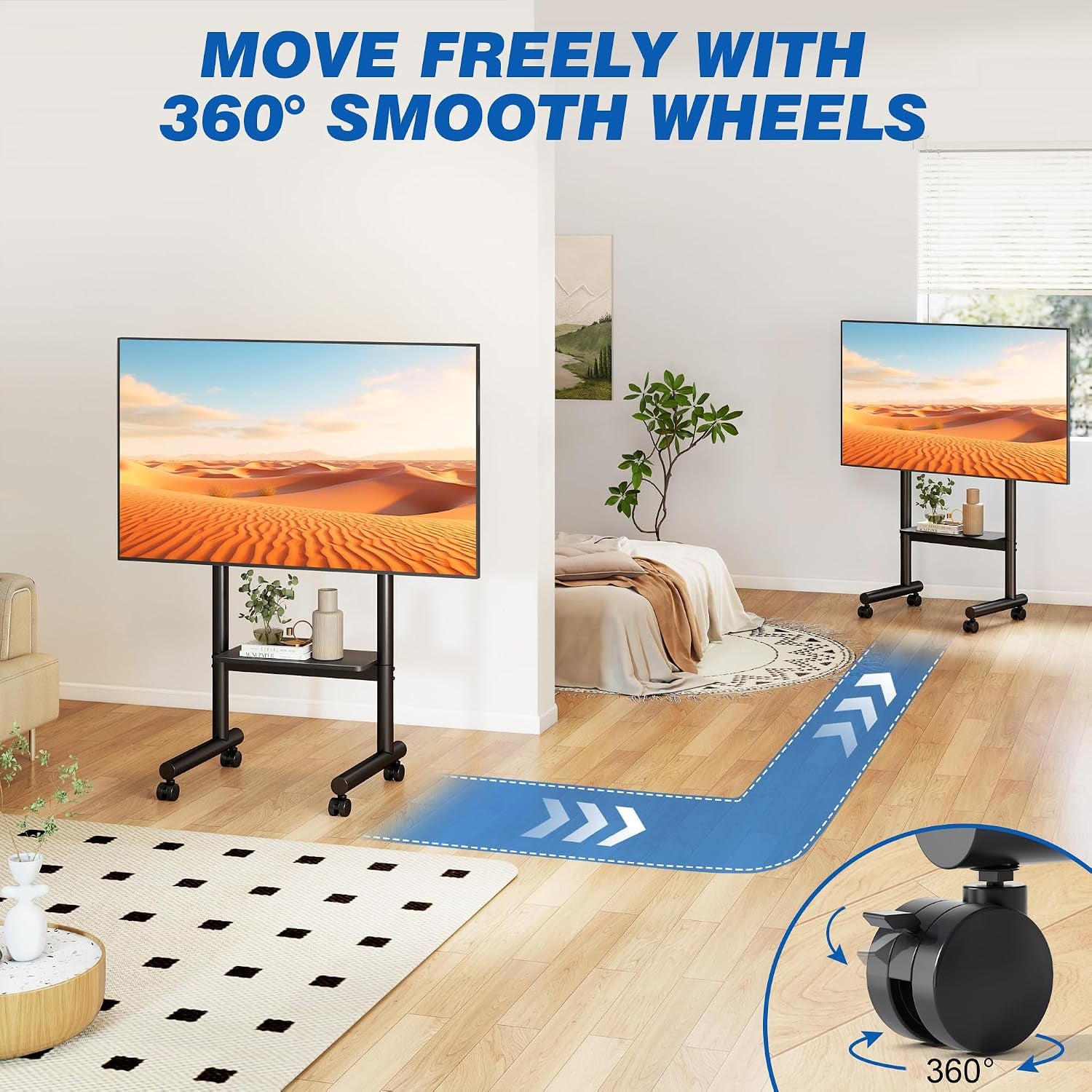 Support TV Roulettes Support TV Sur Pied Avec Roulettes Pour Téléviseurs 32 À 70 Pouces LCD/LED/OLED, Support Tele Mobile Universel Réglable En Hauteur Jusqu'À 50 Kg, Max. VESA 400X400 Mm