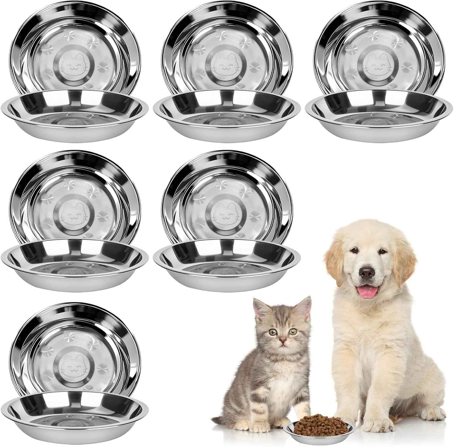 Lot De 6 Gamelles Pour Chat, Gamelle Plate En Acier Inoxydable | Bol Chat Plat anti Moustache, Assiette Chat Basse, Facile À Nettoyer, Pour Eau Et Nourriture, Idéal Chat Et Petit Chien