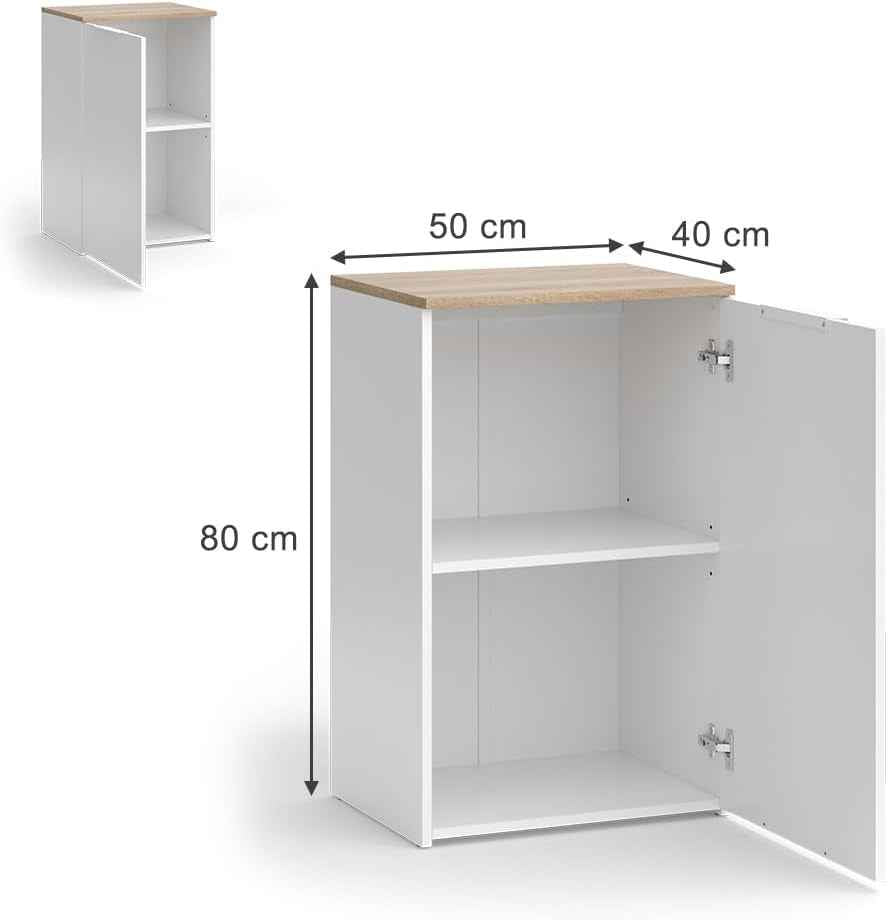 Commode Wido, Blanc, 50X80Cm | Avec Étagère, Pour Le Rangement Et L’Organisation Peu Encombrante