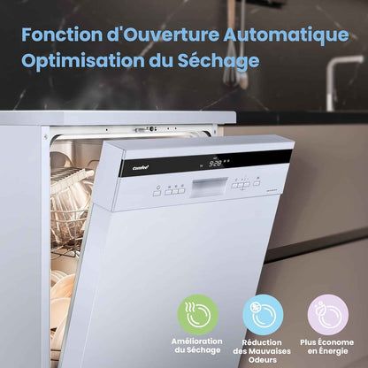 ' FD1435E-W Lave-Vaisselle Pose Libre 14 Couverts, 60 Cm, 44 Db | 8 Programmes, Ouverture Automatique, Départ Différé, Demi-Charge, Paniers Flexibles, Séchage Intensif, Blanc