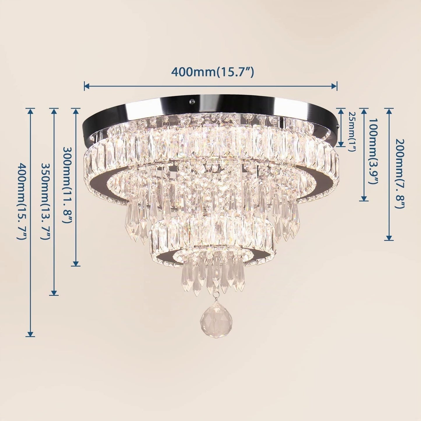 15,7" Lustres En Cristal Modernes LED Dimmables Avec Télécommande, K9 Lustres Fil Pour Chambre À Coucher, Salle À Manger, Salon Et Couloir (Multicolore)