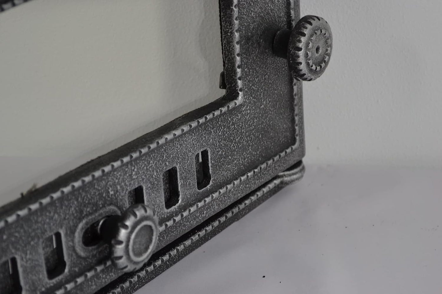 Porte De Four En Fonte Avec Vitre En Verre Résistant À La Chaleur, Ouverture Vers La Gauche, Porte De Four À Pizza, Four À Pain, 48,5 X 6,5 X 27,5 Cm, Peinture Semi-Circulaire Et Argent Vieilli