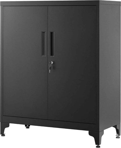 Caisson De Bureau, Placard Polyvalent, Armoire De Bureau À 2 Portes, Verrouillable, En Acier, Pour Salon, Noir Mat OMC013B01