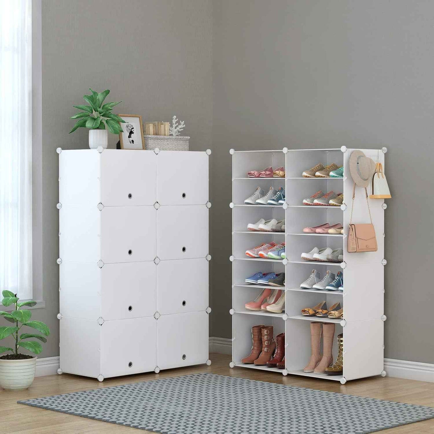 Meuble Chaussure, 7 Niveaux Rangement Chaussure 28 Paires Etagere Chaussure | Armoire a Chaussures Avec Porte Pour Entrée Salon Chambre