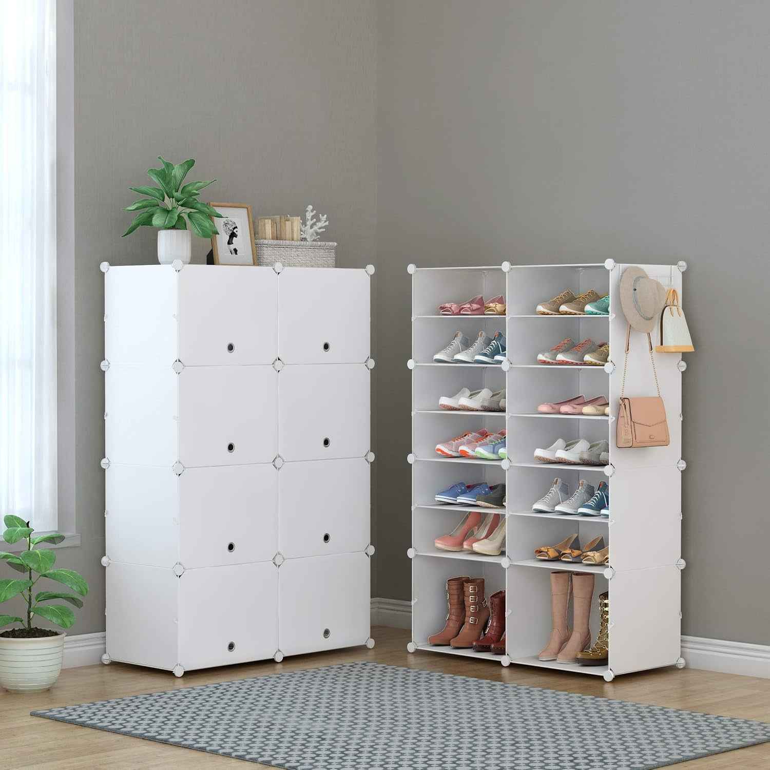 Meuble Chaussure, 7 Niveaux Rangement Chaussure 28 Paires Etagere Chaussure | Armoire a Chaussures Avec Porte Pour Entrée Salon Chambre