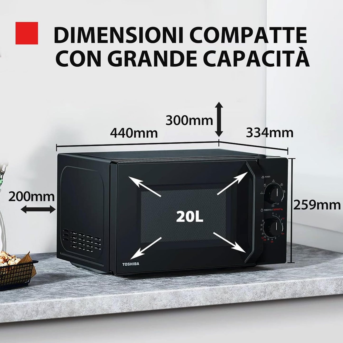 MW2-MG20P(BK) 3-En-1 Four Micro-Ondes Grill Combiné, 20 L, 5 Niveaux De Puissance Réglables, Minuteur, 800 W, Grill 1000 W, Noir