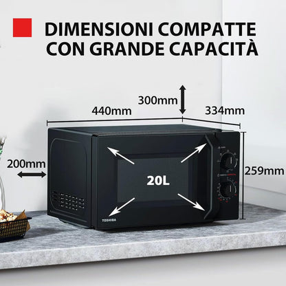 MW2-MG20P(BK) 3-En-1 Four Micro-Ondes Grill Combiné, 20 L, 5 Niveaux De Puissance Réglables, Minuteur, 800 W, Grill 1000 W, Noir