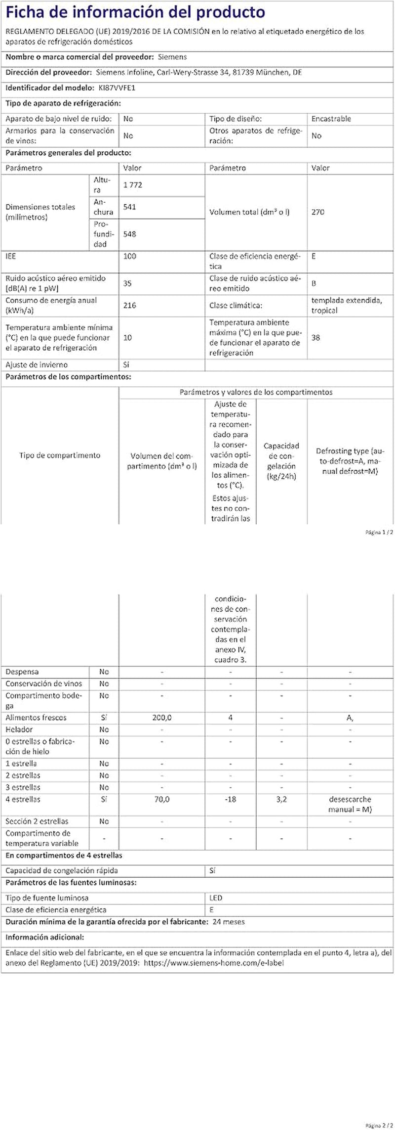 Réfrigérateur Congélateur Encastrable KI87VVFE1 IQ300, 270 Litres, Low Frost