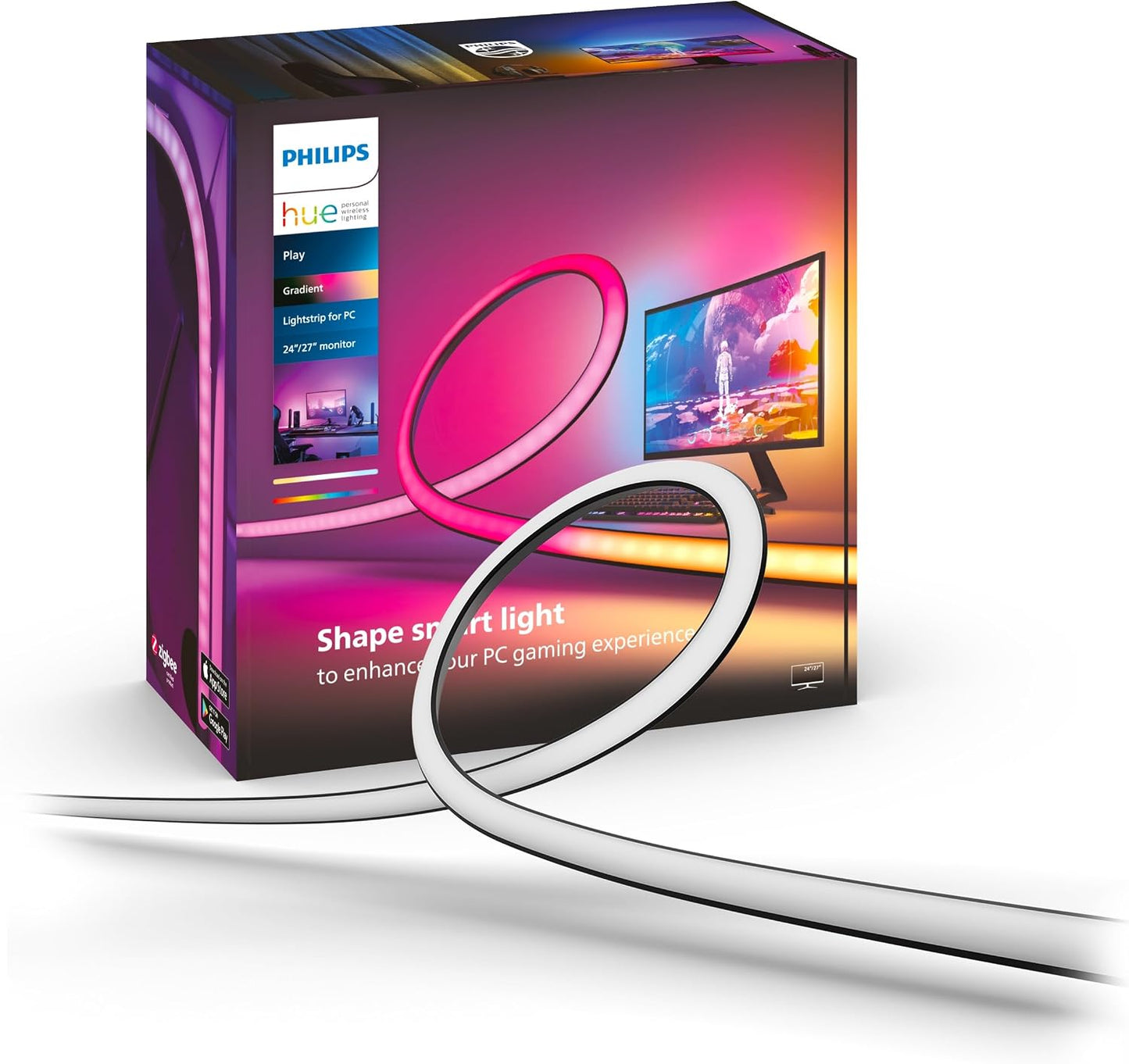 Philips Hue White and Color, Lightstrip Hue Play Gradient PC Pour Écran 24-27 Pouces, Synchronisation De La Lumière Avec Le Jeu Avec Hue Sync, Fonctionne Avec Alexa, Google Assistant Et Apple Homekit