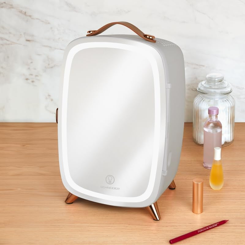 SCMF6W, Mini Frigo Cosmétique 5L, Fonction Froid, Moteur Brushless, Miroir Avec LED, 1 Étagère, 240W, Blanc