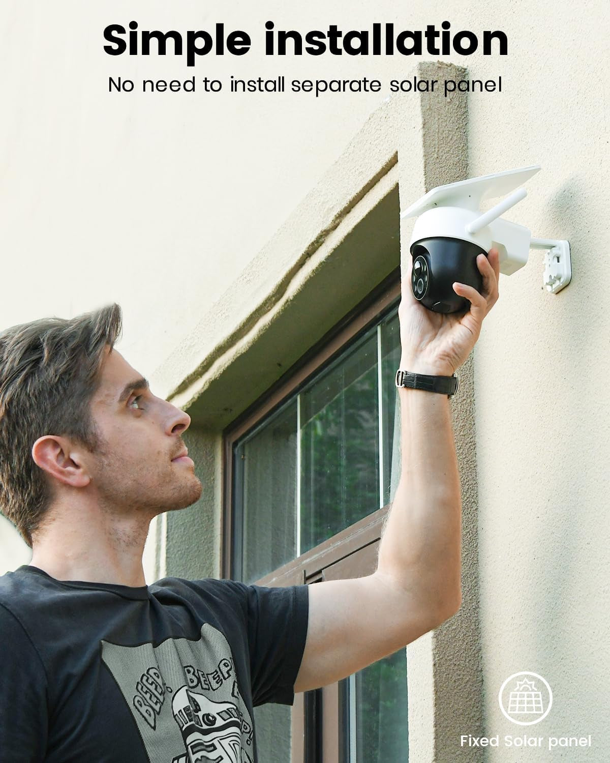 2K D1 Caméra Exterieure Sans Fil Solaire, 360°PTZ Suivi Automatique | 3MP Caméra Surveillance Wifi Exterieure Sans Fil Vision Nuit Couleur, Audio Bidirectionnel Idéal Pour Porche & Jardin, IP65