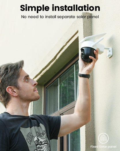 2K D1 Caméra Exterieure Sans Fil Solaire, 360°PTZ Suivi Automatique | 3MP Caméra Surveillance Wifi Exterieure Sans Fil Vision Nuit Couleur, Audio Bidirectionnel Idéal Pour Porche & Jardin, IP65