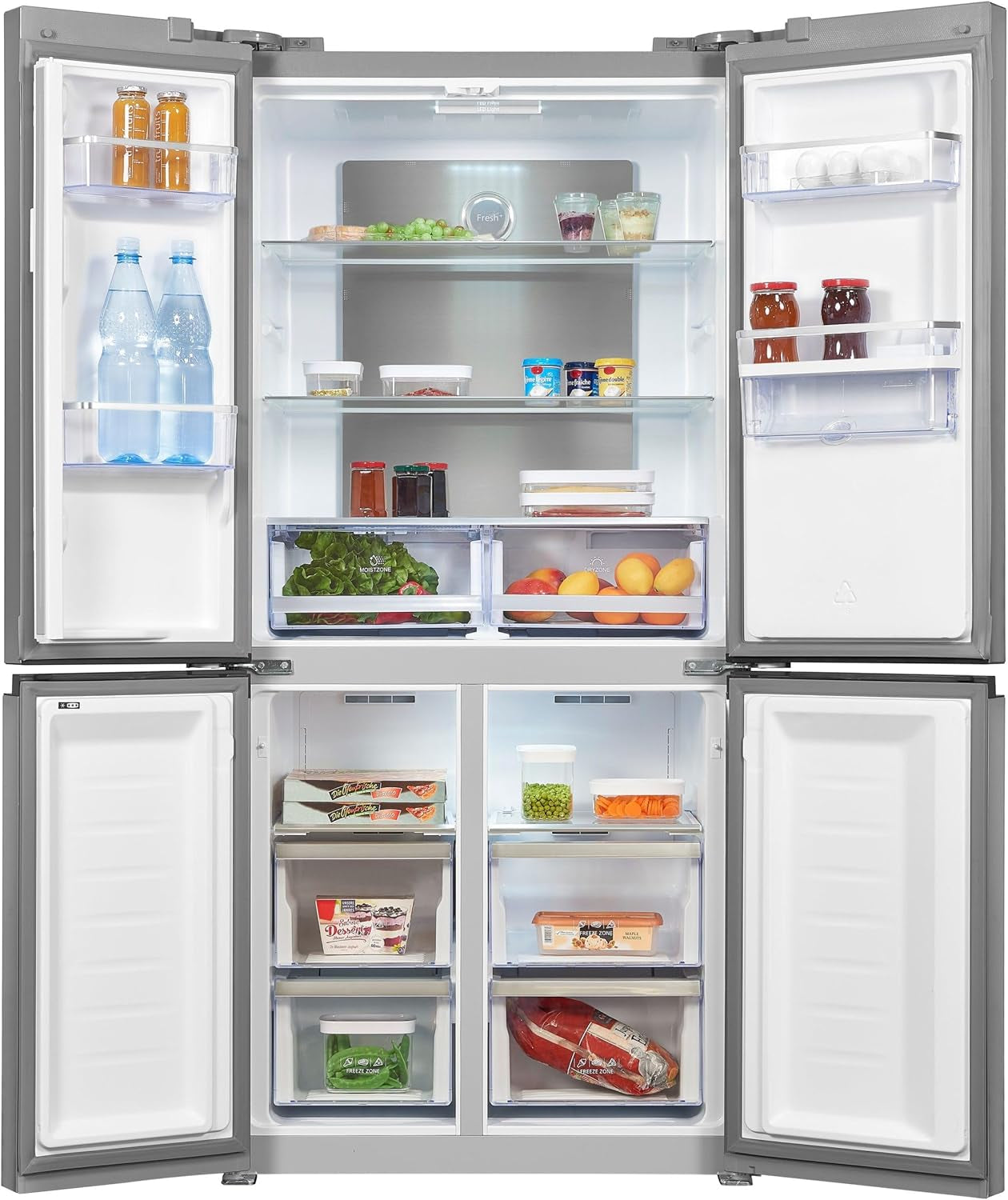 Exquisit MD430-100-WS-200E Stand Kühl-Gefrierkombination, 84Cm Breit, 432 L, Nofrost, Wasserspender, Inoxlook-Az