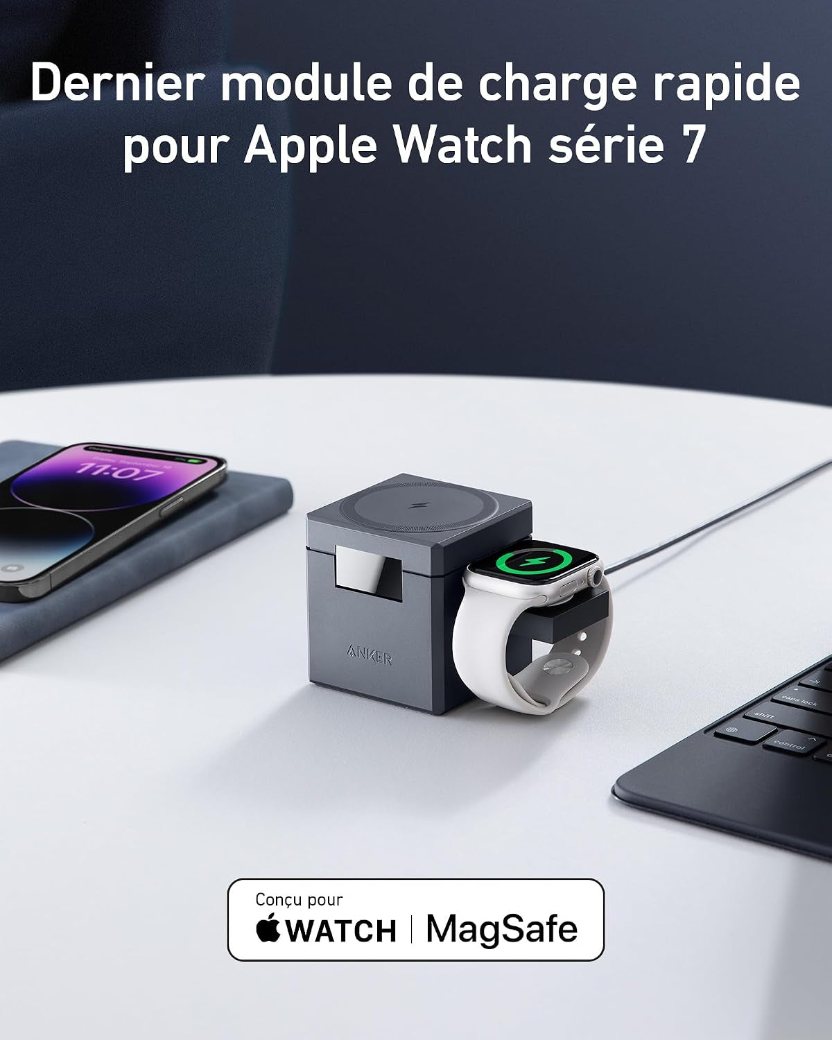 Cube De Charge 3 En 1 Avec Chargeur Magsafe | Puissance Maximale Sans Fil 15W, Compatible Avec Les Séries Iphone 17 16 15 14, Apple Watch Série 1-7/Se, Et Airpods Pro
