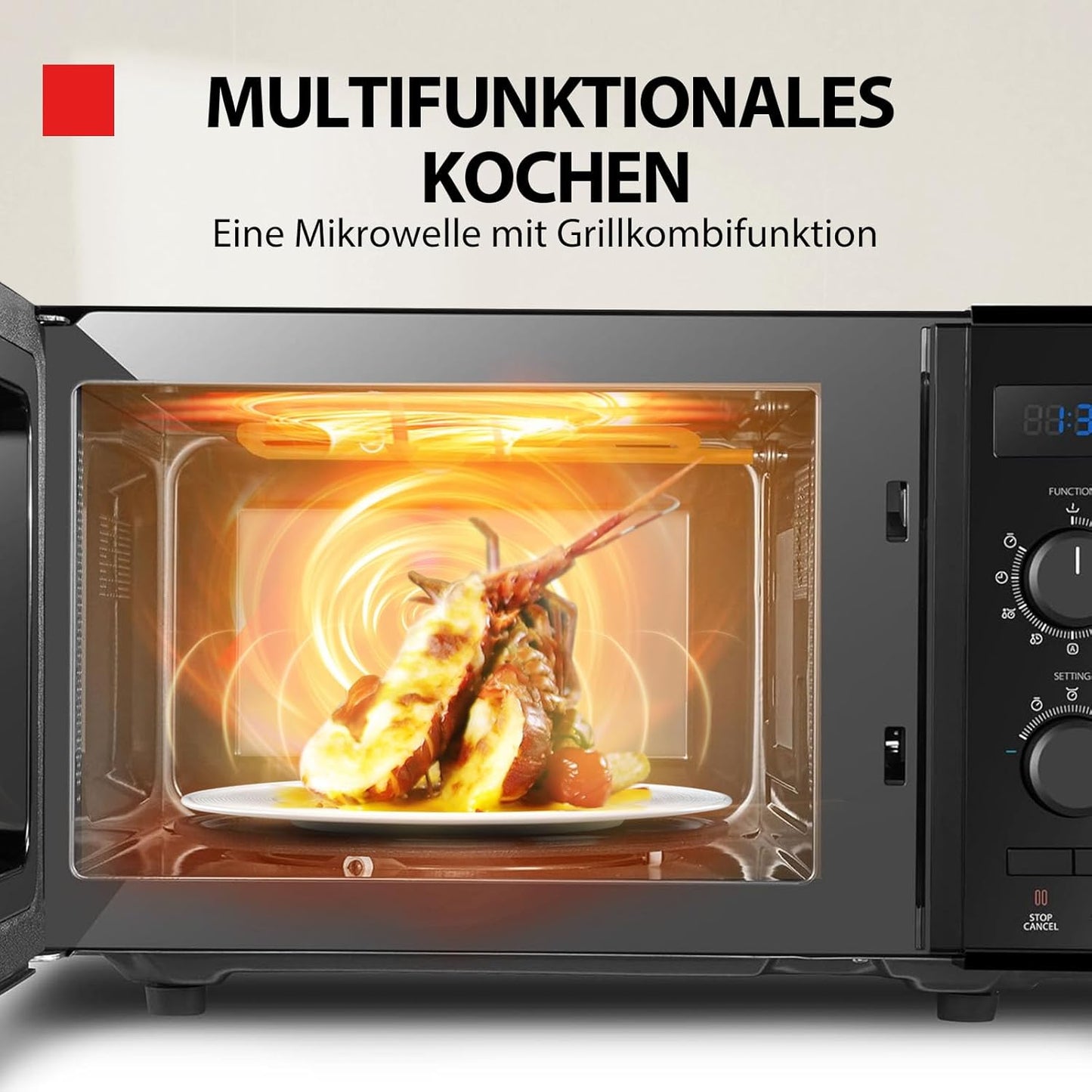 Micro-Ondes 3-En-1 23L MW2-AG23PF(BK), Micro-Ondes Sur Pied Avec Fonction Grill & Combi, Grill 900W/1000W, Fonction ECO, Plateau Tournant Avec Mémoire De Position, Noir