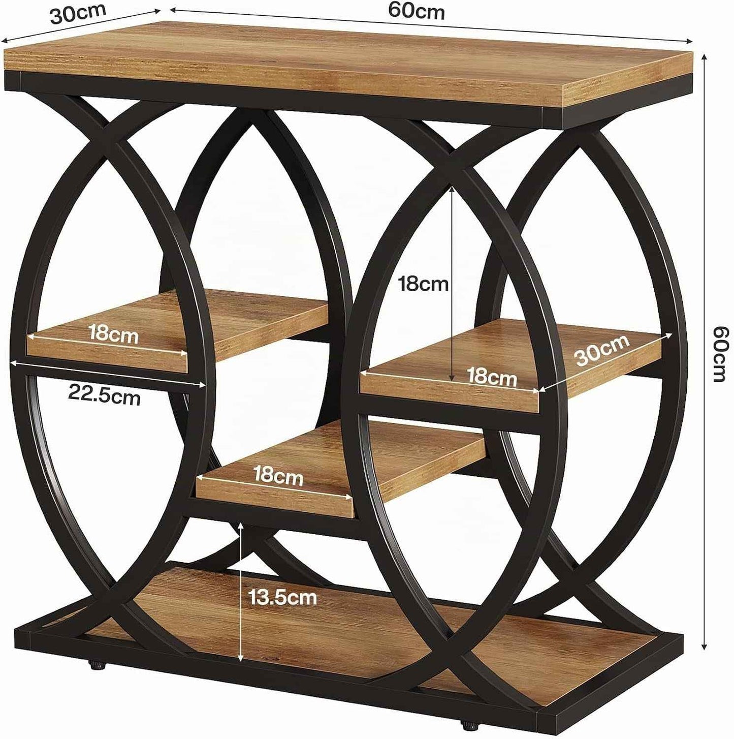 Table D'Appoint Avec 4 Étagères, Table De Chevet Étroite Avec Espace De Rangement, Table Basse Industrielle Pour Salon, Chambre À Coucher, Entrée, Marron Clair