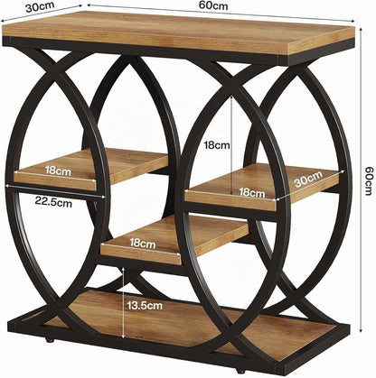 Table D'Appoint Avec 4 Étagères, Table De Chevet Étroite Avec Espace De Rangement, Table Basse Industrielle Pour Salon, Chambre À Coucher, Entrée, Marron Clair
