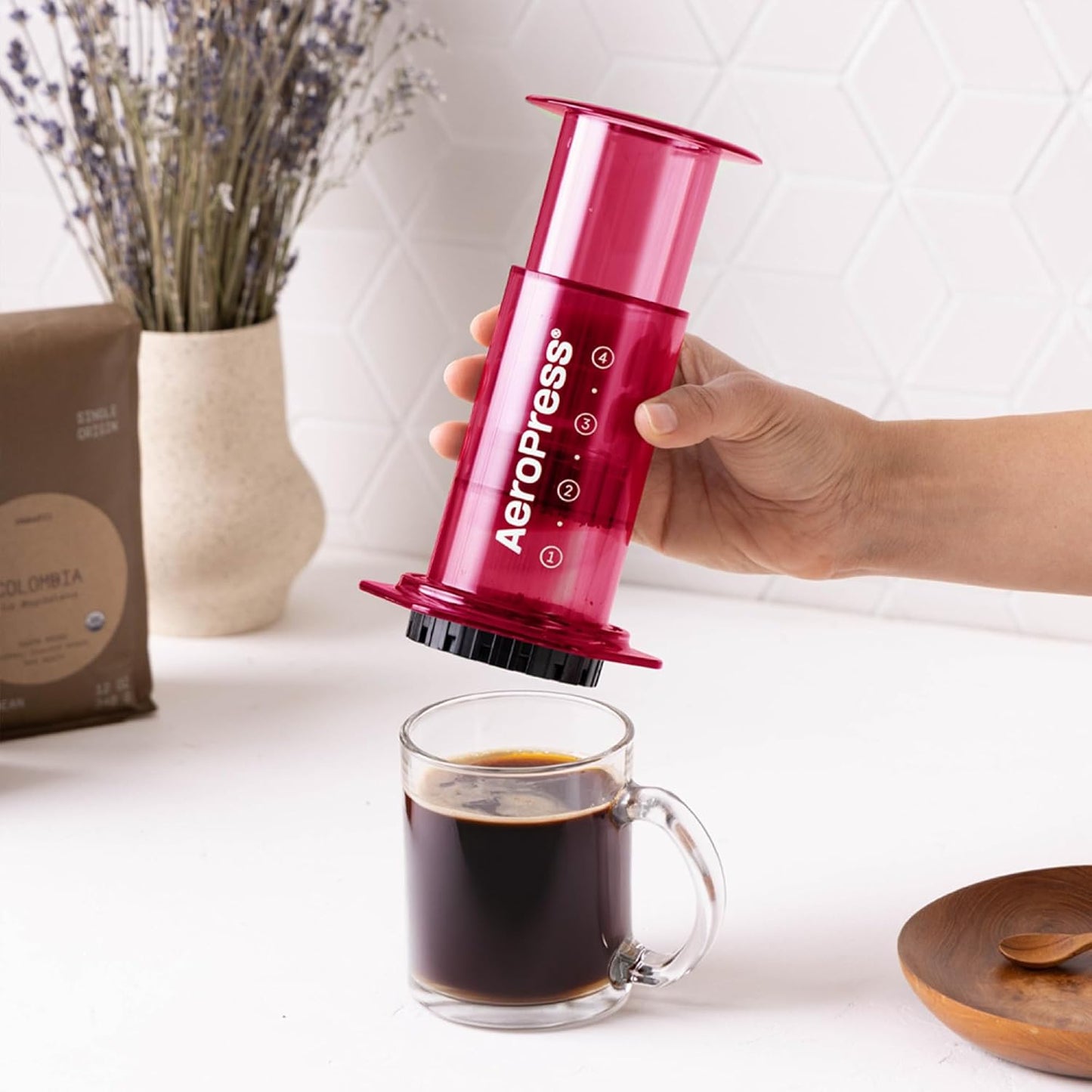 Clear Pink Cafetière À Piston Tout-En-Un, Style Expresso Et Filtre, Infusion En 2 Minutes, Petite Cafetière Portable Idéale Pour Les Voyages Et Le Camping
