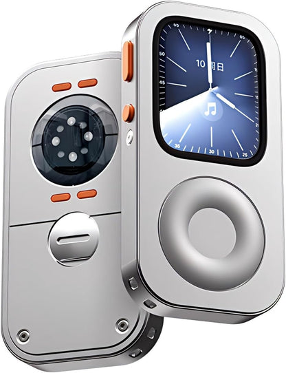 Coque De Protection En Alliage D'Aluminium Style Rétro Ipod Pour Apple Watch Series 7/8/9, Avec Molette De Clic, Kit Music Player Compatible Avec Airpods, Pour Iwatch 45 Mm