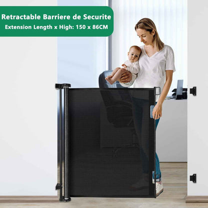 Barriere De Securite Enfant - Rétractable Barriere De Securite Chien 0-150 Cm De Large Barrière De Sécurité, 86 CM De Haut Barriere Escalier Enroulable Pour Les Escaliers/Portes/Couloirs