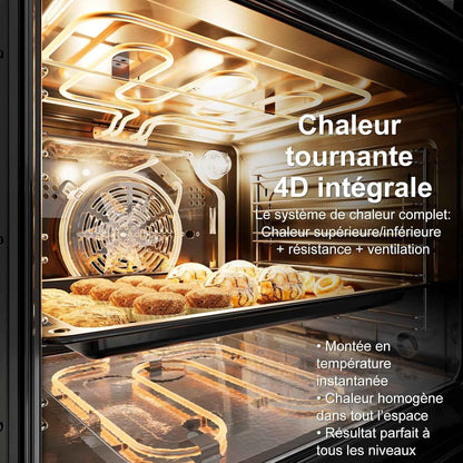 Four Encastrable 60 Cm, Capacité 70 L, Noir | Chaleur Tournante 4D, 8 Modes De Cuisson, Chauffe Rapide, Minuterie Et Sécurité Enfant, Classe Énergétique A, Garantie 3 Ans