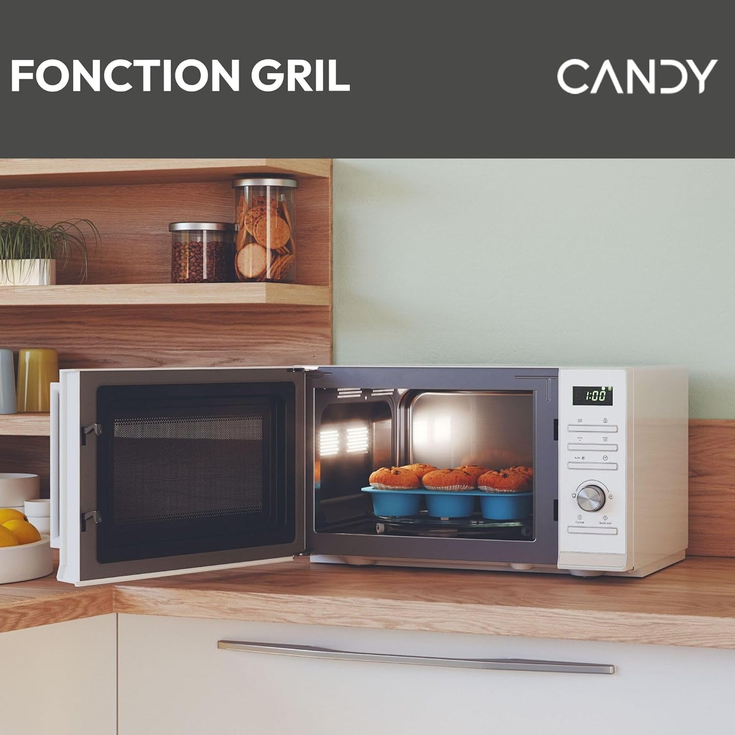 Moderna CMGA23TNDW Four Micro-Ondes Gril 900W 23L Digital, Fonction Décongélation, Plateau Tournant, 11 Niveaux De Puissance,19 Menus Auto, Grille Métal, Cuisson Express, Sécurité Enfant,Blanc