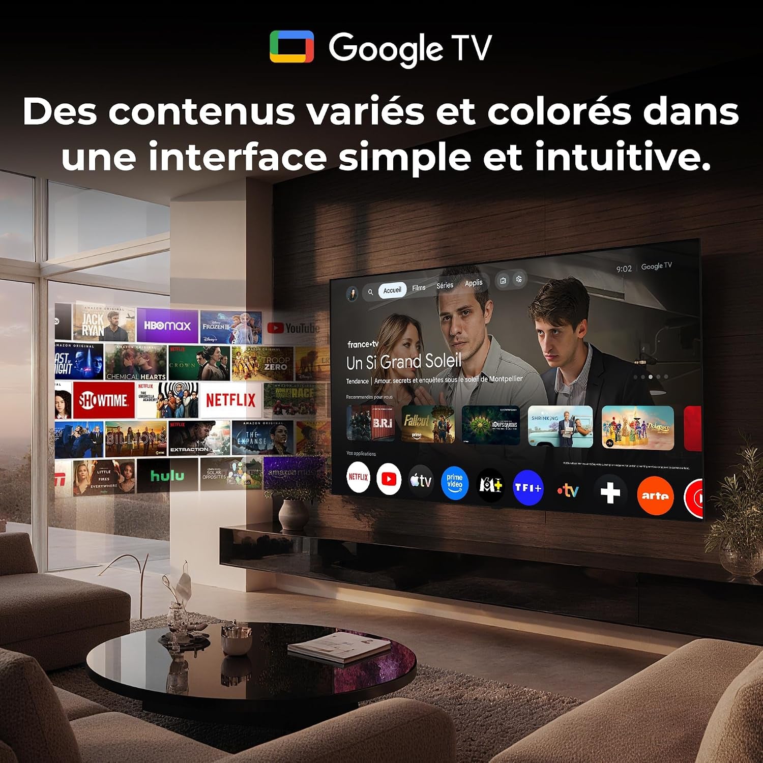 TV 55 Pouces 4K UHD Smart TV, Google TV Avec Cast Intégré, Dolby Vision Et Atmos, HDR 10, MEMC Pour Des Images plus Fluides