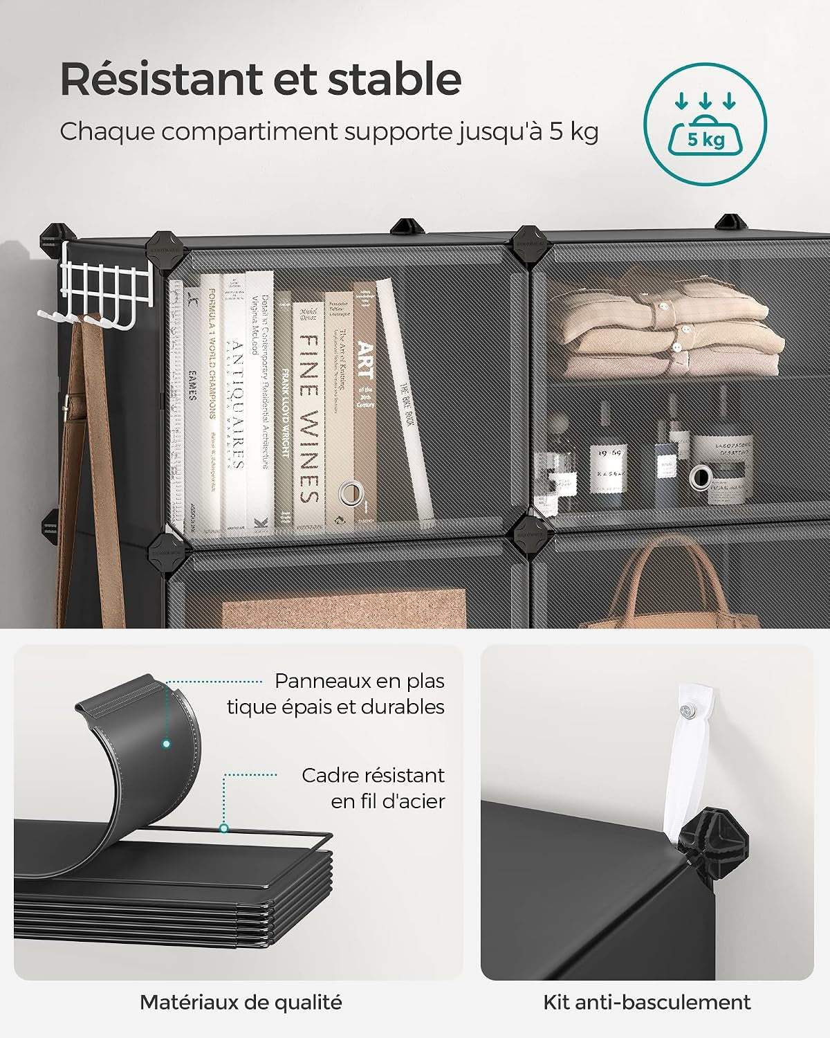 Étagère À Chaussures 10 Compartiments, Étagère De Rangement Modulable, Compartiment De 30 X 40 X 30 Cm, Porte, Cadre En Acier, Plastique, Pour Couloir, Chambre, Entrée, Noir LPC035B01