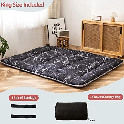 MAXYOYO Japanese Futon Mattress Floor Mattress Sleeping Pad Foldable Bed Roll Up Camping Cushion Floor Lounger Bed Couches and Sofas Couch Topper, Black Floral, Full Size