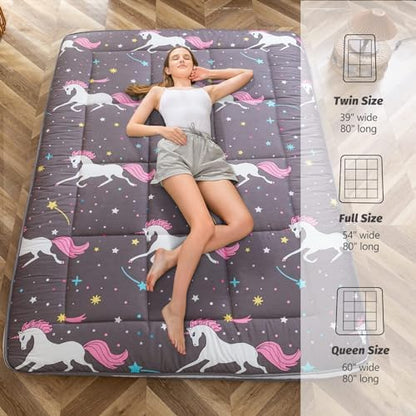 MAXYOYO Black Moon and Star Futon Mattress, Japanese Floor Mattress Quilted Bed Mattress Topper, Extra Thick Folding Sleeping Pad Breathable Floor Lounger Guest Bed for Camping Couch, Twin